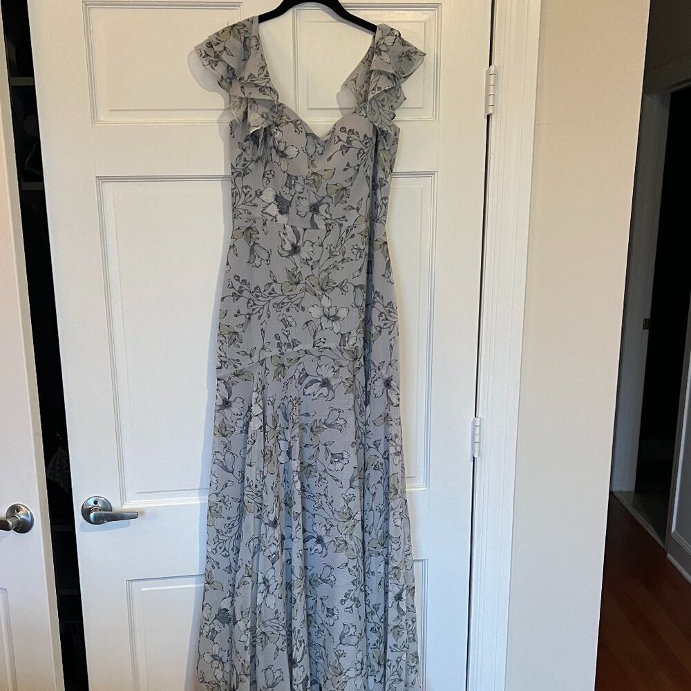 Jenny Yoo Blue Floral Floor Length Dress Size 8